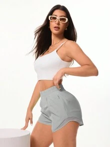 Effen kleur elastische taille zak sport shorts, zomer vrouwen sweat short, gym short, biker short comfortabele short
