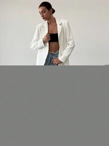 Aloruh New White Garibaldi Cinched Waist Asymmetric Hem Elegant Women Blazer - White - View 7