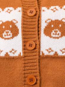 男婴针织熊图案连体衣，温暖时尚的婴儿冬装 - 黃色 - 查看 3