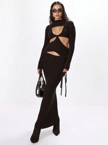 MUSERA Cut Out Knit Long Sleeve Top Y2k Spring - Black - View 4