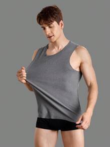 Áo vest ấm cổ tròn màu trơn cho nam, mùa thu/đông - Xám - Xem 4