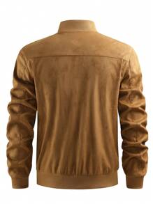 Manfinity Hypemode Áo khoác bomber da lộn đa năng cổ đứng cho nam Áo khoác ngoài thông thường - Màu Khaki - Xem 2