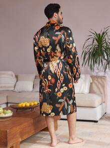 Manfinity ChillVibe Men Full Print Belted Pajama Robe - Multicolor - View 2