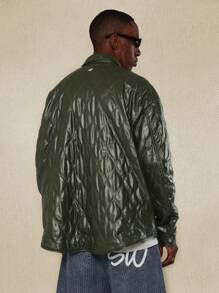 SUMWON Luxurious Quilted Diamond-Stitched Shacket Jacket St. Patrick'S Day Lucky Charm Outerwear With Snap Buttons Irish-Themed Lightweight Spring Layer
