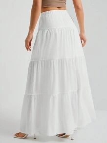 SHEIN Tall White Woven Women's Large Hem White Lining Skirt, Suitable For Vacation And Going Out