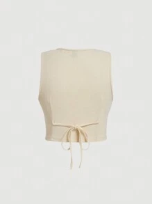 SHEIN MOD Bộ 2 món áo vest đen cổ chữ V sâu màu trơn có nút cài phía trước và quần may phía trước cho đêm hẹn hò cỡ lớn - Màu be - Xem 5