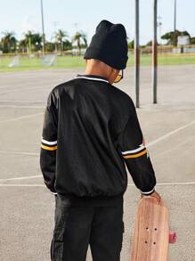 Tween Boys Fashionable Casual Printed Baseball Jacket - Black - View 2