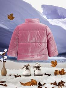 Baby Girls' Solid Color Simple Daily Padded Coat - Pink - View 2