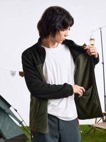In My Nature Men's Solid Color Splice Front Zip Long Sleeve Simple Casual Outdoor Fleece Jacket