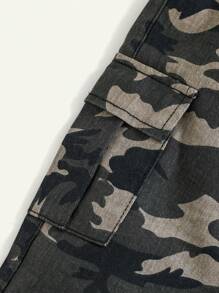 Cozy Pixies Young Boy Fashion Casual Cargo Pocket Design Camouflage Design Baggy Straight Leg Jeans For Daily Wear, Cargo Denim Pants, Fall/Winter Kids Clothes - Army Green - View 3