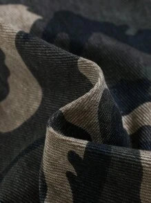 Cozy Pixies Young Boy Fashion Casual Cargo Pocket Design Camouflage Design Baggy Straight Leg Jeans For Daily Wear, Cargo Denim Pants, Fall/Winter Kids Clothes - Army Green - View 4