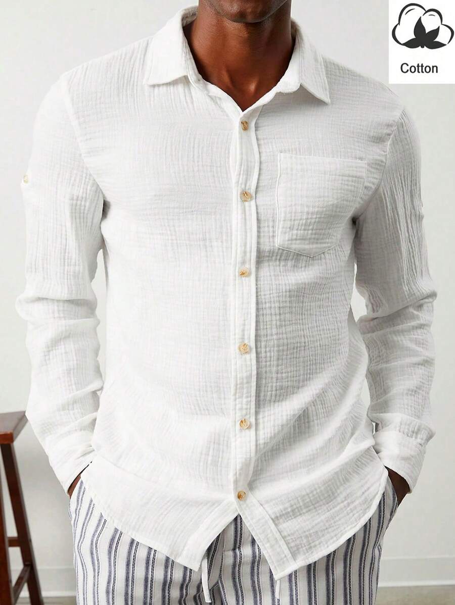 Manfinity NXTstreet Men's Woven Slim Fit Casual Turn-Down Collar Long Sleeve Shirt, Suitable For Autumn - Blue - View 1