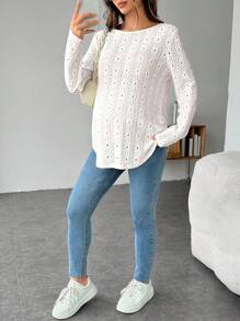 SHEIN Áo thun bó màu trơn cho bà bầu - trắng - Xem 6