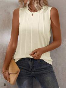 EMERY ROSE Women's Solid Color Crew Neck Casual Tank Top, Summer - Apricot - View 3