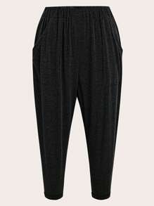 SHEIN LUNE Plus Solid Elastic Waist Joggers - Dark Grey - View 1