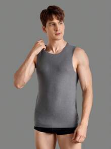 Áo vest ấm cổ tròn màu trơn cho nam, mùa thu/đông - Xám - Xem 3