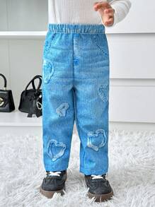 SHEIN Explorewe Baby Mädchen Gerade Hose mit Jeans-Optik Muster