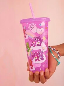 SHEIN X Care Bears Vaso con cañita de 750ml con impresión de dibujos animados que cambia de color, diseños de Cheer Bear, Bedtime Bear y Tenderheart Bear, regalos - Rojo violeta - Ver 5