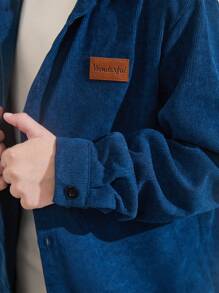 SHEIN 男大童字母補丁細節襯衫和褲子不帶T恤 - 藍色 - 查看 7