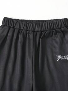 2pcs Boys Casual Dragon Pattern Sweatshirt And Sweatpants Set - Black - View 8