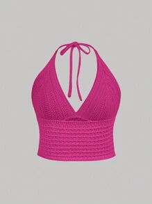 SHEIN MOD Große Größen Pullover mit Nackensteg, einfarbig, lässig und vielseitig für Frühling/Sommer, gestrickt