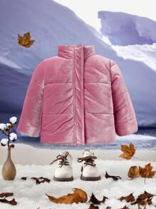 Baby Girls' Solid Color Simple Daily Padded Coat - Pink - View 1