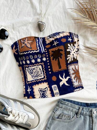 Soleia 女士舒适针织海洋生物印花休闲吊带背心，秋冬时尚汗衫