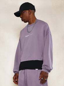 SUMWON 超大街头服饰套装运动衫牛仔短裤搭配运动休闲家居服冬季秋季运动休闲两件套休闲套装舒适宽松版型 - 紫色 - 查看 3