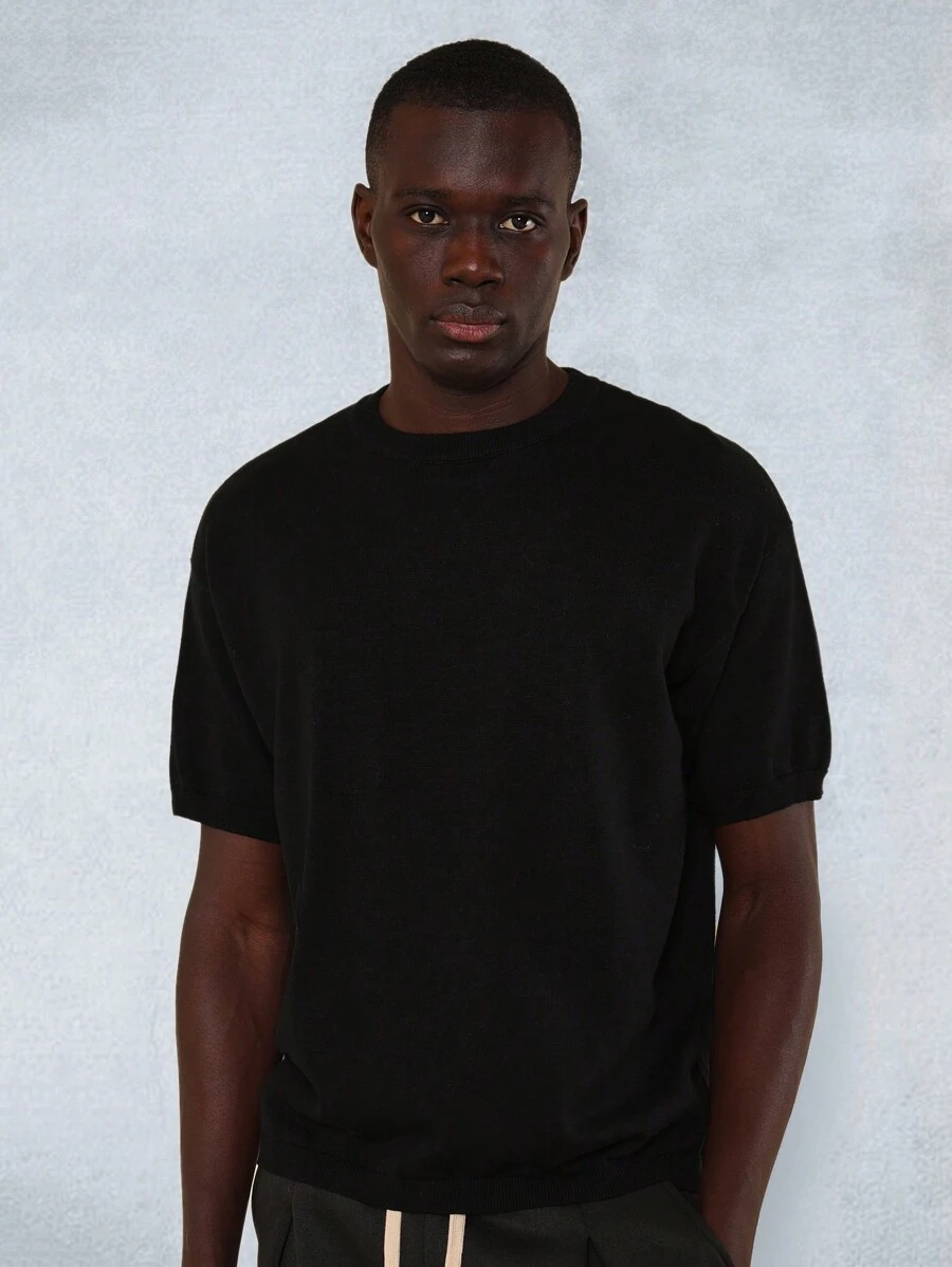 SUMWON Crew Neck Knit Top - Black - View 1