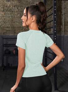 Powerista Letter Tape Crisscross Back Sports Tee Workout Tank Top Gym Women Shirts - Green - View 2