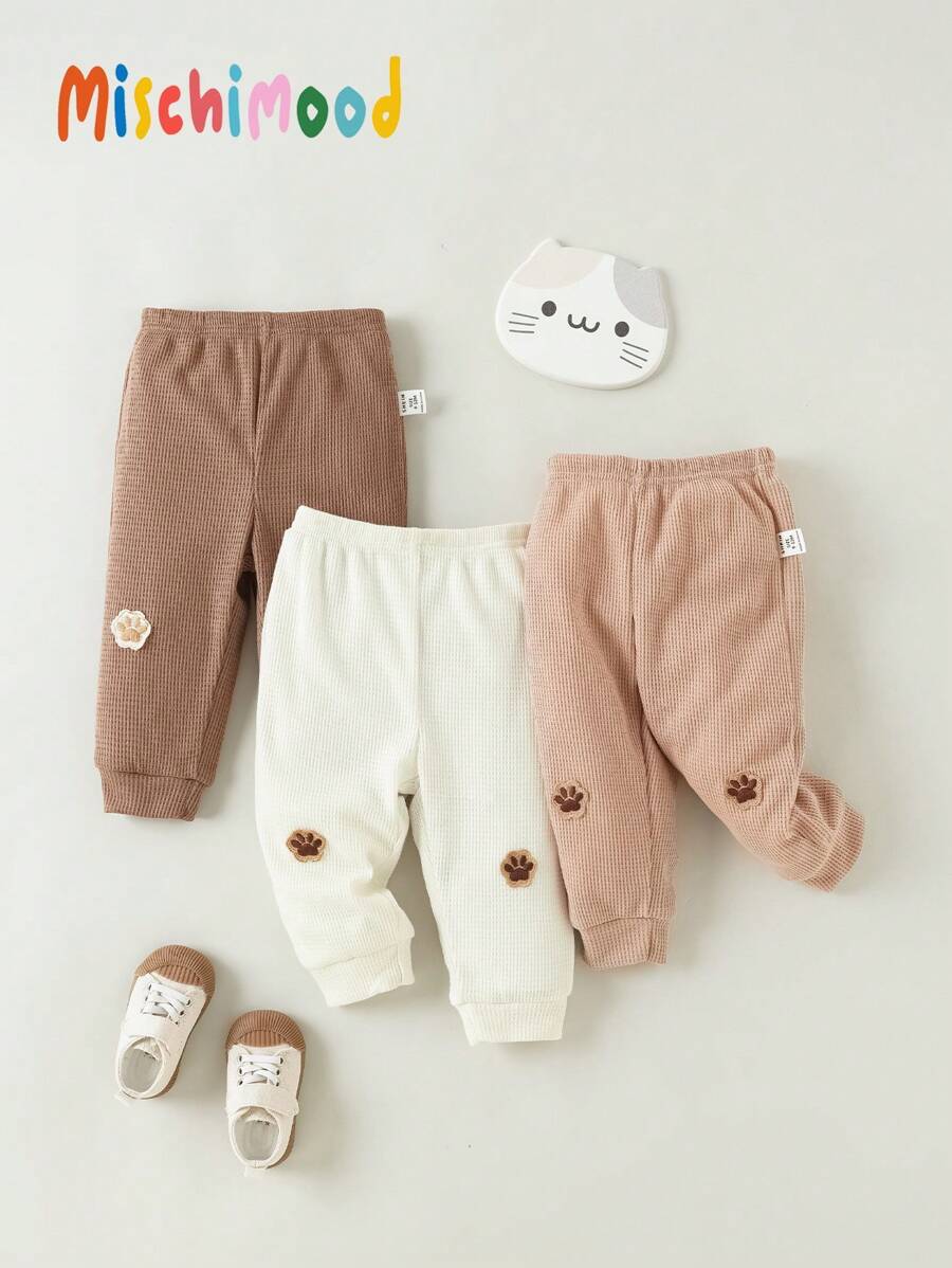 3pcs/Set Baby Boy Casual Waffle Textured Pants Outfit For Daily Wear - Multicolor - View 1