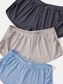 3 件套女士蝴蝶结装饰褶皱休闲短裤睡衣 - 彩色 - 查看 5