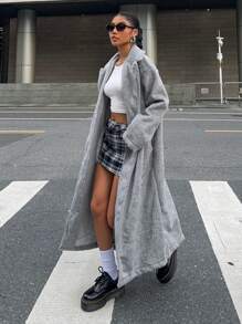 SHEIN EZwear Áo khoác thường ngày dài tay mềm mại cơ bản cho nữ, mùa đông - Xám - Xem 4