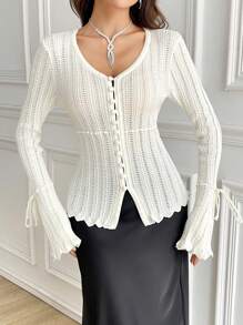 Modelyn Damen einfarbigerV-Ausschnitt Knopfkardigan mit Langarm