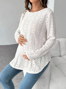 SHEIN Áo thun bó màu trơn cho bà bầu - trắng - Xem 4