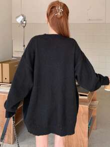 DAZY Women's Fluffy Oversized Butterfly Knit Sweater,Fall Clothes - Black - View 3