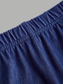 SHEIN Leap Crew Tween Girl 休闲针织圆领羊毛运动衫和印花喇叭牛仔裤套装 - 藍色 - 查看 4