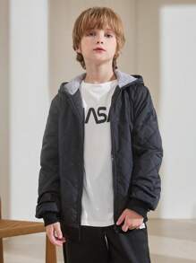 SHEIN 少年 Teddy 毛毛內襯帽式菱形加厚外套