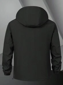 Manfinity Homme Áo khoác nam dài tay có mũ trùm đầu đơn sắc khóa kéo phía trước kiểu dáng tối giản - màu đen - Xem 2