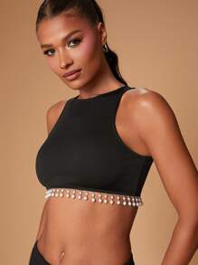 SHEIN Haute Top sin mangas con adorno de flecos para mujer