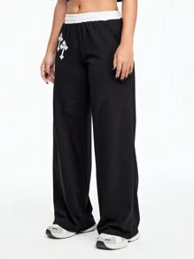 ROMWE Grunge Punk Y2K Ultra Low Waist Cross Embroidered Sweatpants