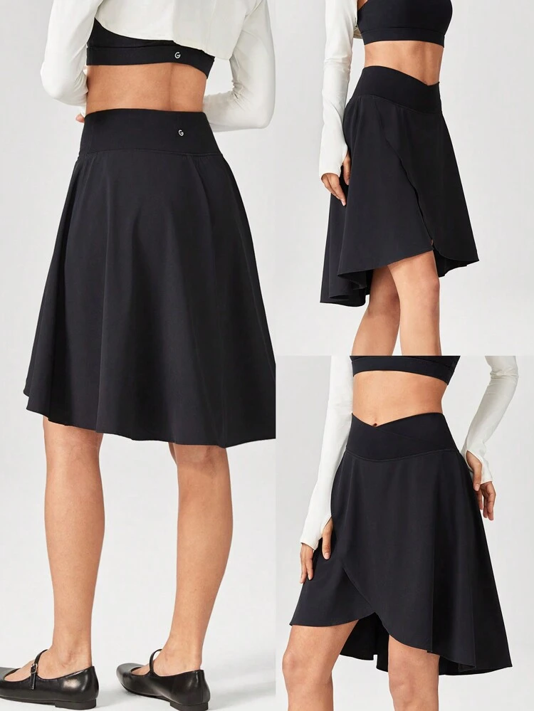 VitalSwift Crossover High-Low Hem Pocket Skirt With Built-In Shorts Light Support Low Impact Daily Casual Quick Dry Moisture Wicking