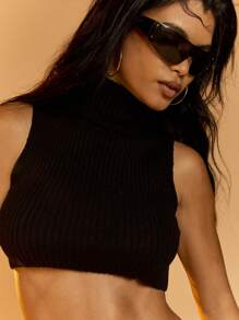 MISSGUIDED 高领无袖羊毛针织短款上衣