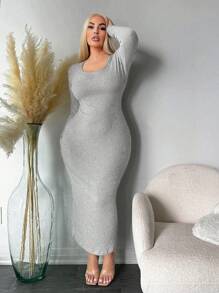 SHEIN SXY Tela de tejido con textura de ajuste ceñido talla grande para otoño e invierno - Multicolor - Ver 3