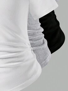 SHEIN 3pcs/Set Tween Girls' Summer Casual Solid Color Ruched Asymmetric Hem T-Shirts - Multicolor - View 7