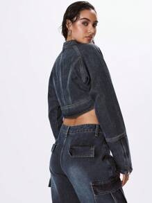MUSERA Veste en jean structurée et courte, style années 90 mignon pour le printemps et l'été - Orange - Voir 2