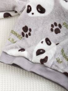Cozy Pixies 2pcs/Set Baby Boy Panda Graphic Crew Neck Fleece Top And Jogger Pants Winter Outfit Pajama Set