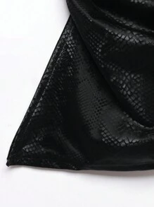 SHEIN EZwear Women's PU Ruched Asymmetric Hem Fashionable Tube Top - Black - View 3