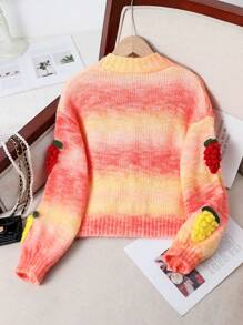 Tween Girls Fashionable New Gradient Orange V-Neck Button-Up Long Sleeve Cardigan, Autumn & Winter - Orange - View 2