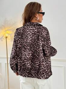 SHEIN EZwear Women's Zip-Up Long Sleeve Fashionable Street Style Cheetah Jacket - Multicolor - View 2